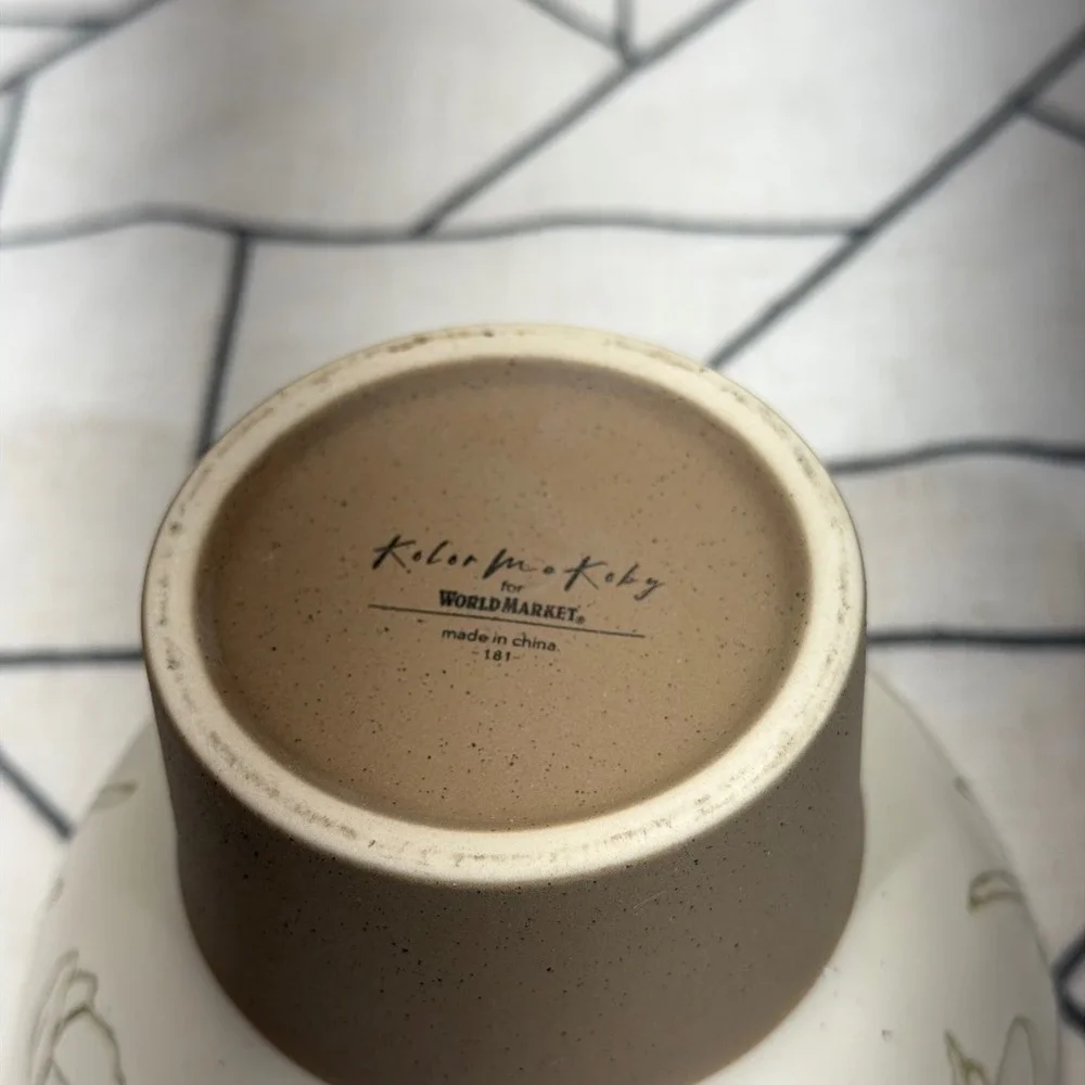 World Market Kolor Me Koby Footed Bowl 6in Cream Brown Floral Ceramic Pedestal